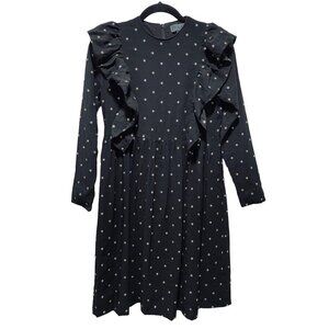 FRAZE Modest Long Sleeve Ruffle Front Girl's Dress Black Stars Size 14